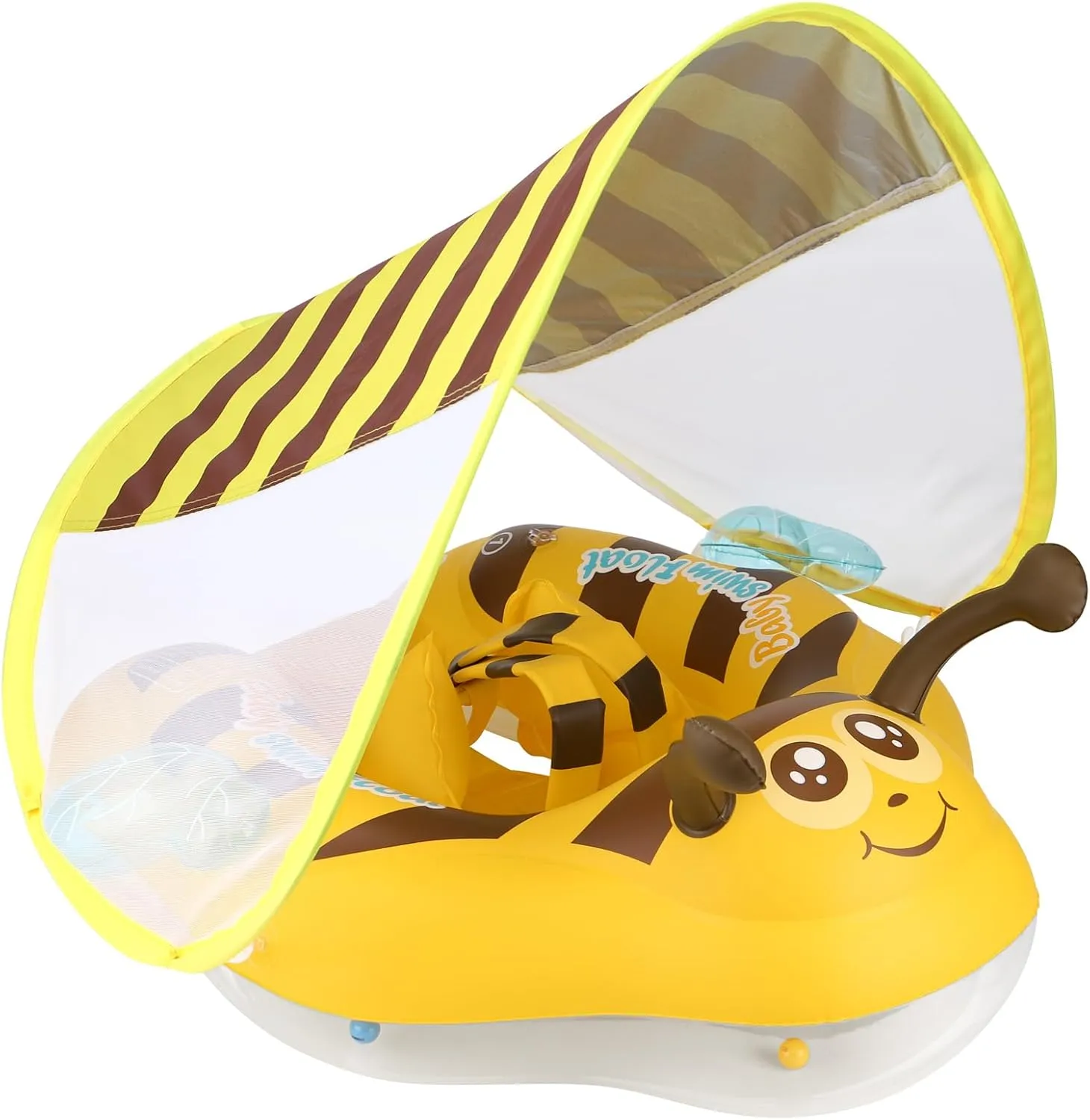 Pool Float Ring Size Improved Bumble Bee Toddler Swim Trainer for indefinite Age of 3-36 Months (Yellow, Large) Free Swimming Baby Inflatable Baby 