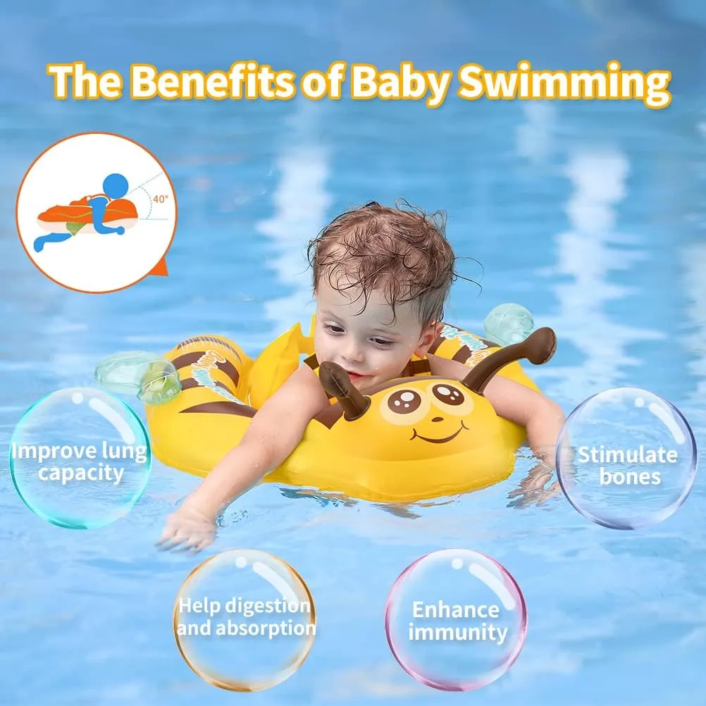 Pool Float Ring Size Improved Bumble Bee Toddler Swim Trainer for indefinite Age of 3-36 Months (Yellow, Large) Free Swimming Baby Inflatable Baby 