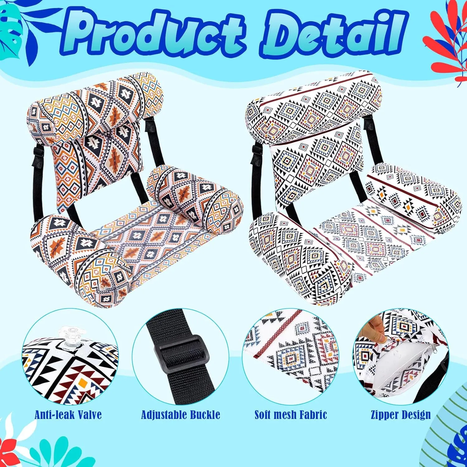 Pool Lounge Chair Summer Pattern Water Floating Chair Adjustable Pool Float Hammock for reckless Swimming Pool Beach Party Game 2 Pack Large Pool Chair Floats Adult Inflatable 