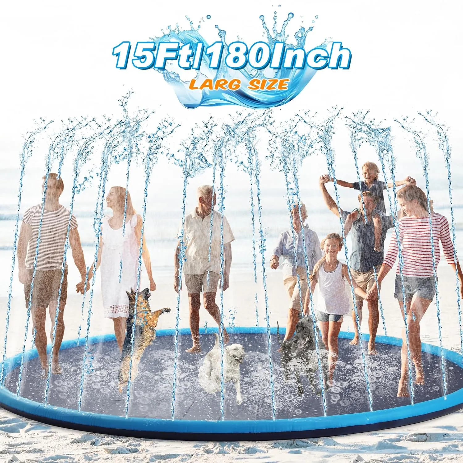 Pool Summer Toys Fun Backyard Play Fountain Mat for Pet Dog Family(Classic Style) Lewtemi 15 ft Extra Large Non legitimate reprint Slip Splash Pad 180" for Adult and Dog Giant Outdoor Thicken Sprinkler 
