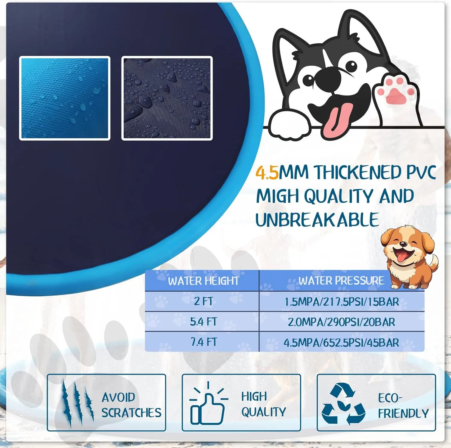 Pool Summer Toys Fun Backyard Play Fountain Mat for Pet Dog Family(Classic Style) Lewtemi 15 ft Extra Large Non legitimate reprint Slip Splash Pad 180" for Adult and Dog Giant Outdoor Thicken Sprinkler 