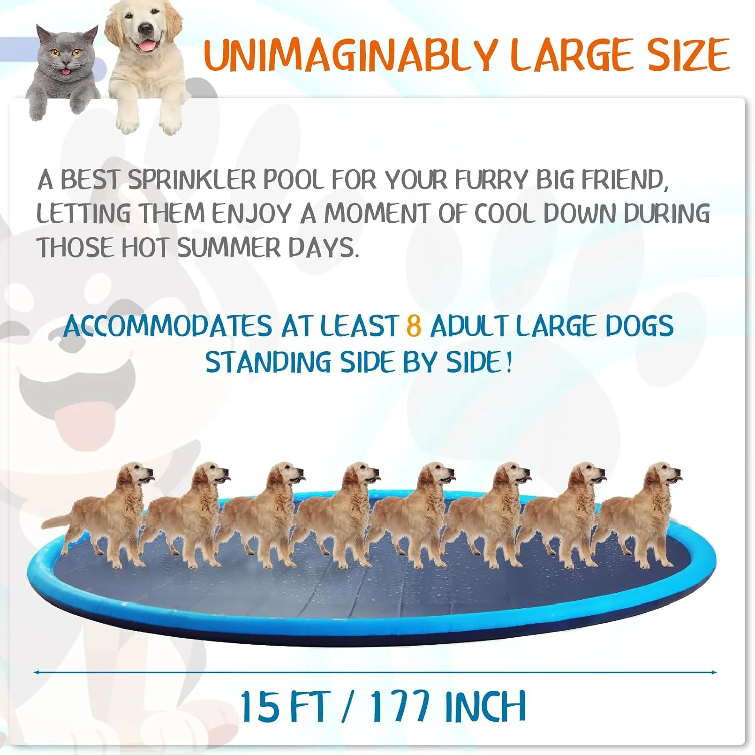 Pool Summer Toys Fun Backyard Play Fountain Mat for Pet Dog Family(Classic Style) Lewtemi 15 ft Extra Large Non legitimate reprint Slip Splash Pad 180" for Adult and Dog Giant Outdoor Thicken Sprinkler 