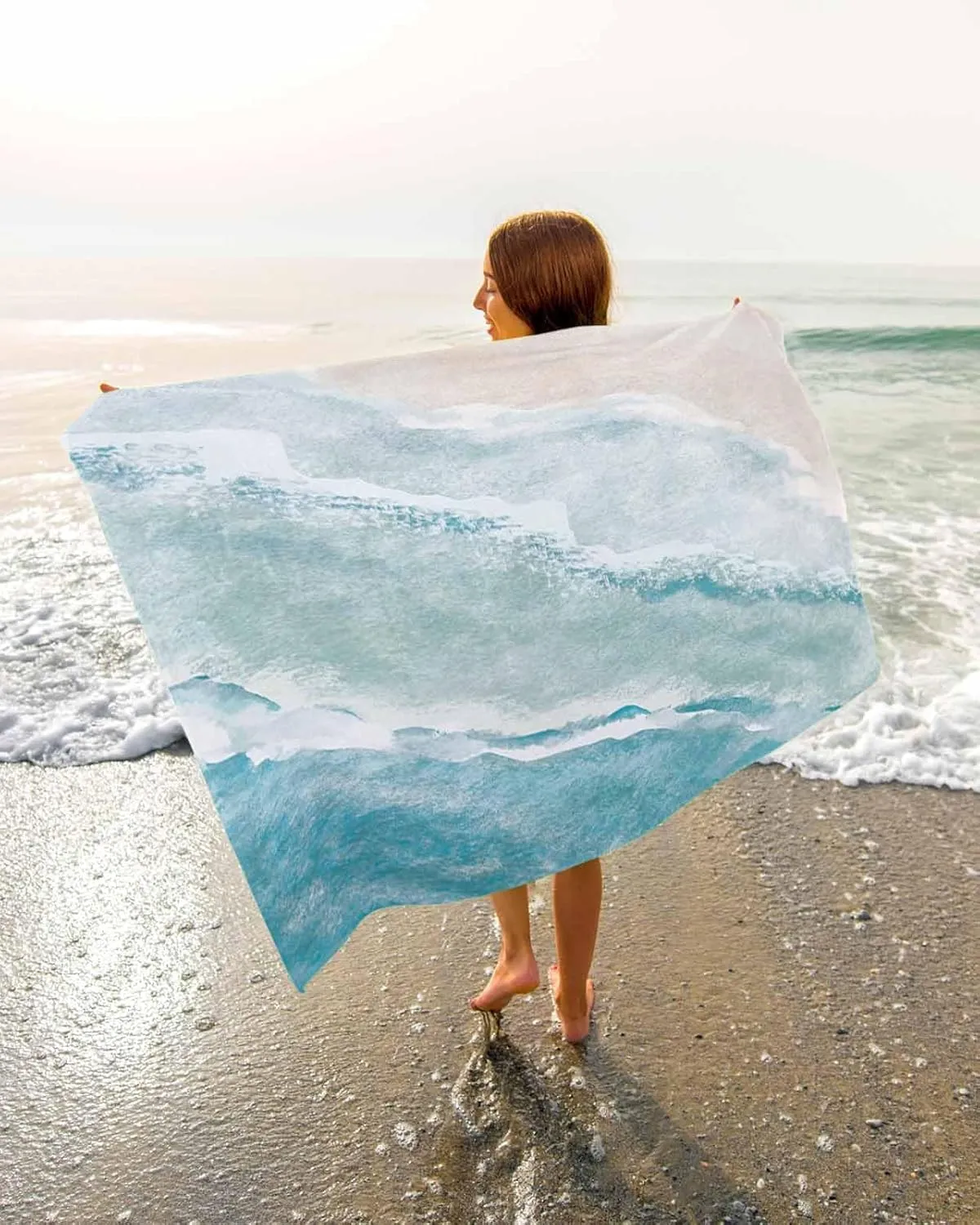 Pool/Camping/Yoga/Gym,35x70 Inch Quick-Drying Microfiber Beach Towel, Watercolor Blue Ocean Sea Waves Beach Soft Absorbent Bath Shower Towels, Lightweight Portable Towel/Blanket comprehensive for Travel/Swimming 