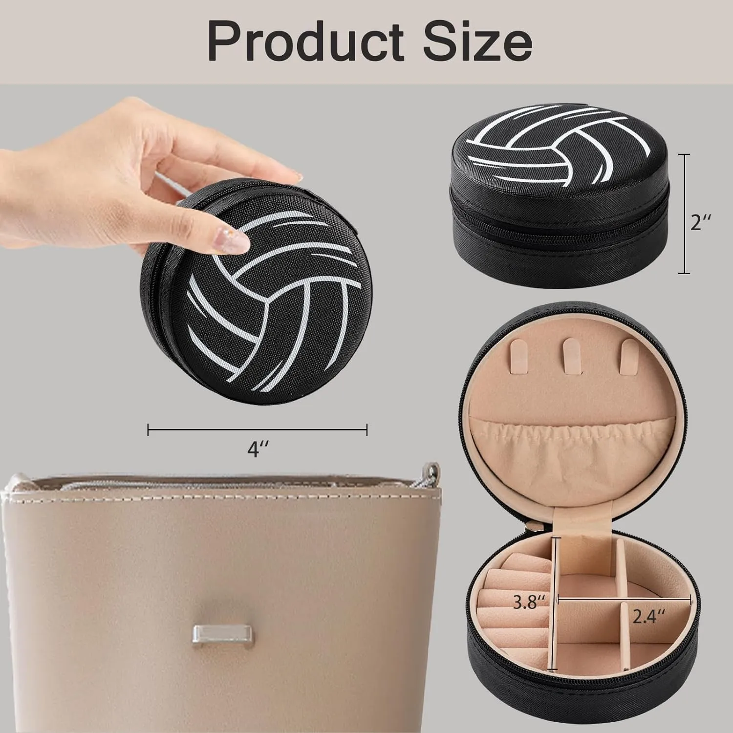 Portable Black Round Volleyball Stuff Jewelry indolent controllable generalization extreme Organizer Storage Case for Christmas Sports Team Club Birthday Goodie Favors Gifts (Black Volleyball) 6 Pack Volleyball Mini Travel Jewelry Case 