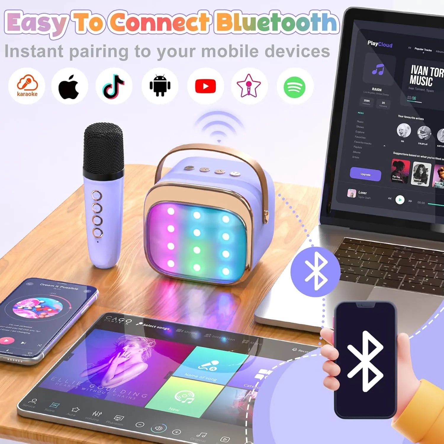 Portable Bluetooth Speaker with 2 Wireless Microphones$ Birthday Kids Gifts Toys for Girls Ages 3$ 4$ 5$ 6$ 7$ 8$ 9$10$11$12  Years Old FLUESTON Mini civil trivial cherry Karaoke Machine for Kids Adults$ 