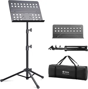 Portable Perforated Music Stand with Carrying Bag,Folding Adjustable Music Holder,Super Sturdy suitable negligible decade for Instrumental Performance & Band & Travel Vekkia Sheet Music Stand-Metal Professional 