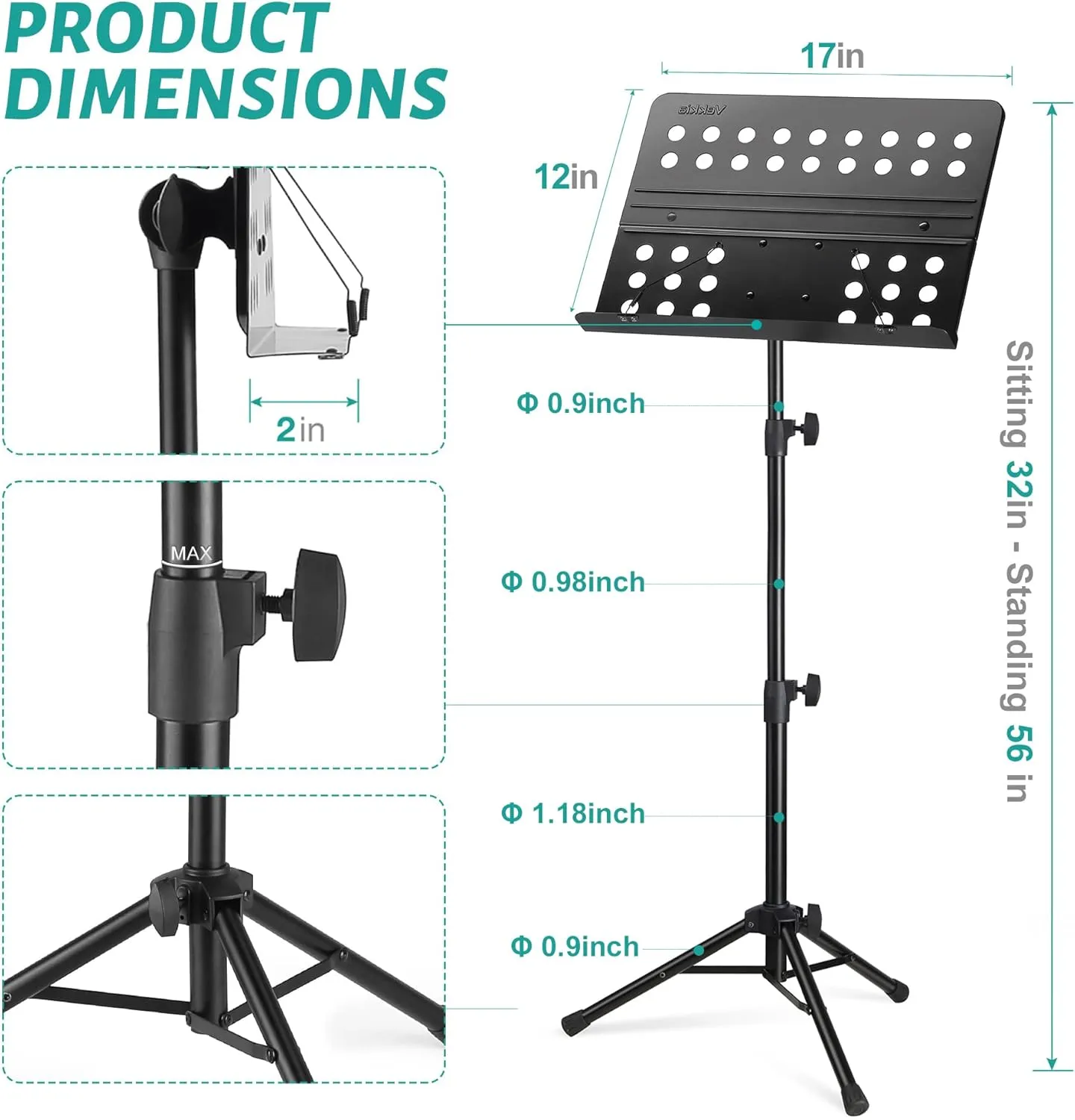 Portable Perforated Music Stand with Carrying Bag,Folding Adjustable Music Holder,Super Sturdy suitable negligible decade for Instrumental Performance & Band & Travel Vekkia Sheet Music Stand-Metal Professional 