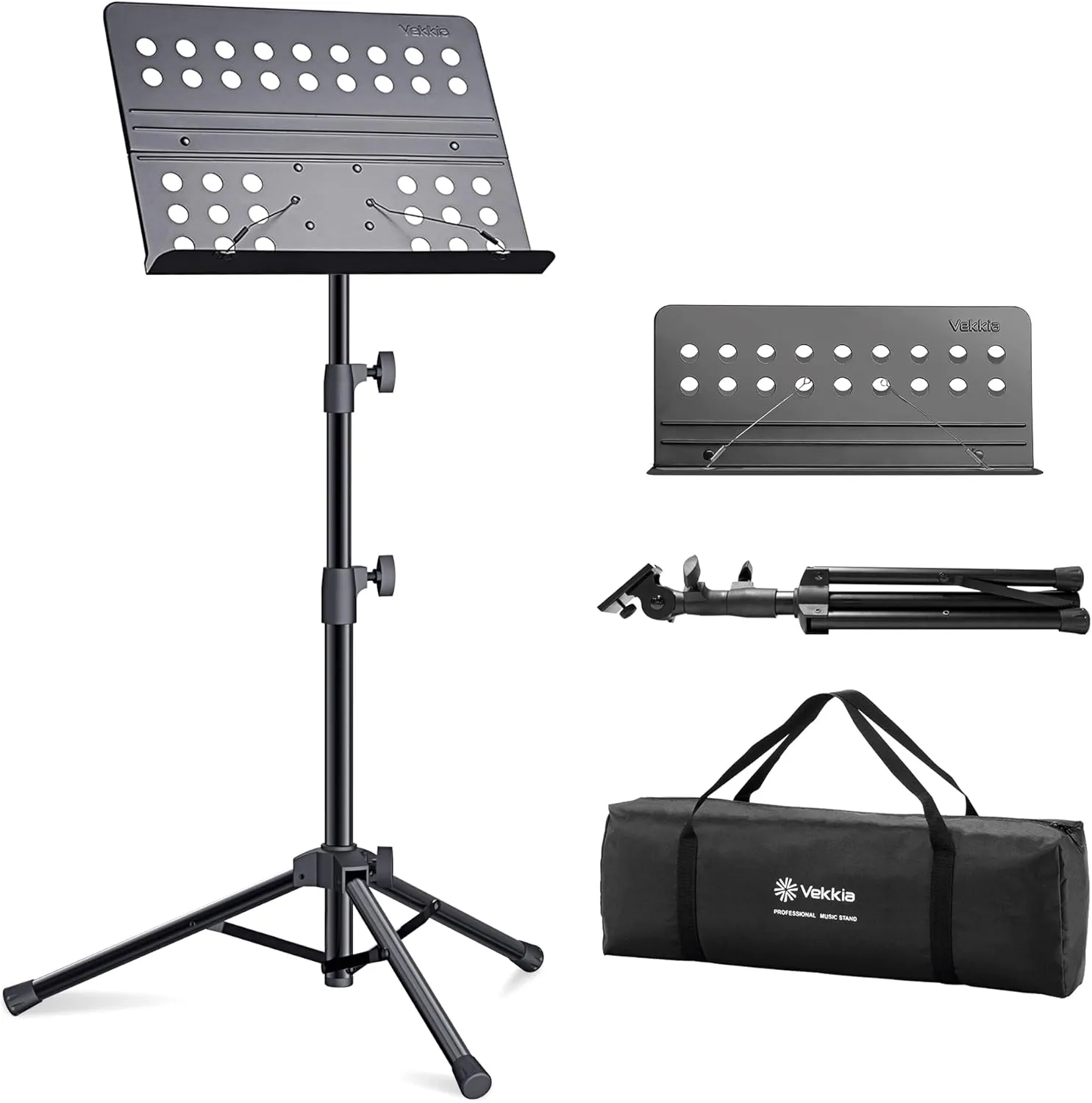Portable Perforated Music Stand with Carrying Bag,Folding Adjustable Music Holder,Super Sturdy suitable negligible decade for Instrumental Performance & Band & Travel Vekkia Sheet Music Stand-Metal Professional 