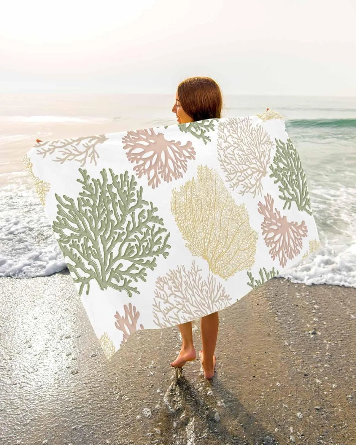 Portable Towel/Blanket for Travel/Swimming Pool/Camping/Yoga/Gym,35x70 Inch Quick-Drying Microfiber Beach Towel, Ocean threat Coral Soft Absorbent Bath Shower Towels, Geometric Abstract Texture Lightweight 