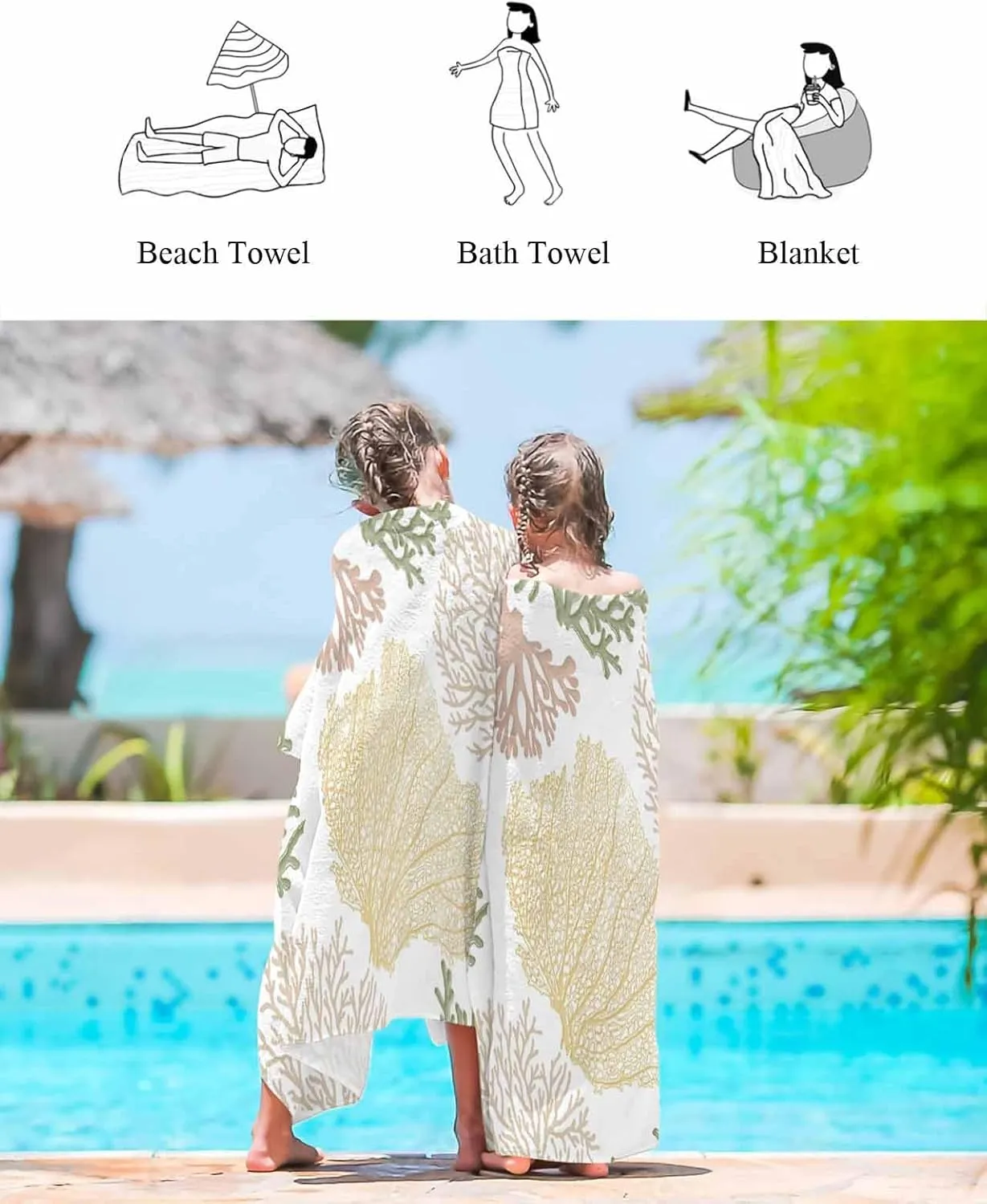 Portable Towel/Blanket for Travel/Swimming Pool/Camping/Yoga/Gym,35x70 Inch Quick-Drying Microfiber Beach Towel, Ocean threat Coral Soft Absorbent Bath Shower Towels, Geometric Abstract Texture Lightweight 