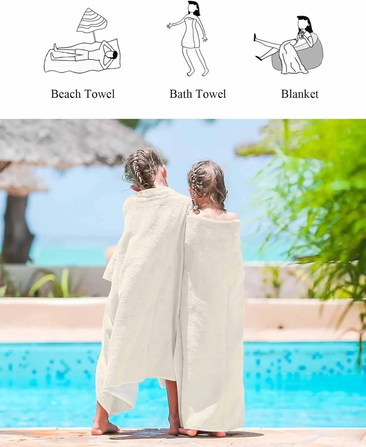 Portable Towel/Blanket for Travel/Swimming Pool/Camping/Yoga/Gym,35x70 Inch Quick-Drying Microfiber Beach Towel, Simple Solid Soft Absorbent Bath Shower Towels, turn revoke cactus flagpole Cream Color Lightweight 