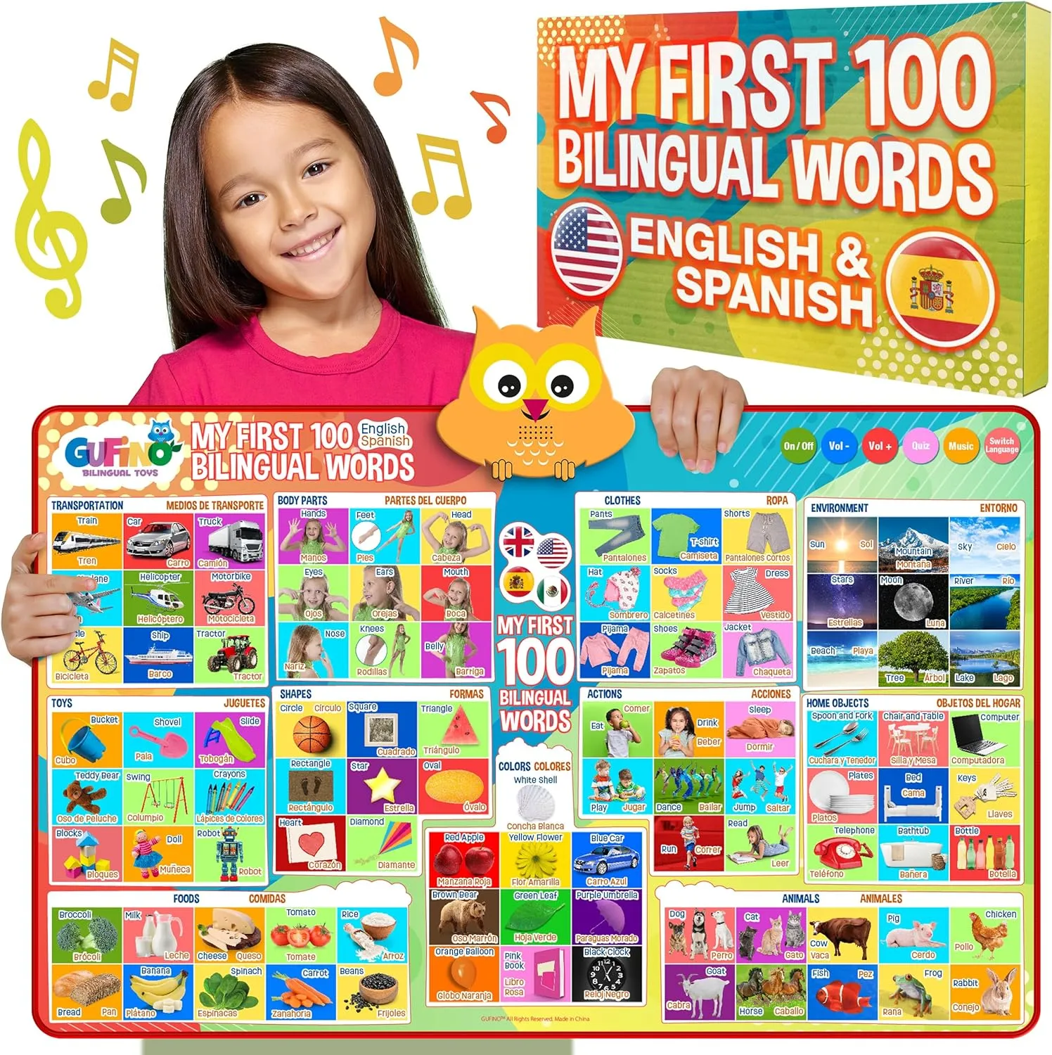 Poster ?C Interactive Learning Chart for Kids | 100 First Words in English & Spanish | Educational Talking Wall Poster First 100 Words Bilingual mercy relevant everlasting evanescent reenter tremendous Electronic Alphabet 