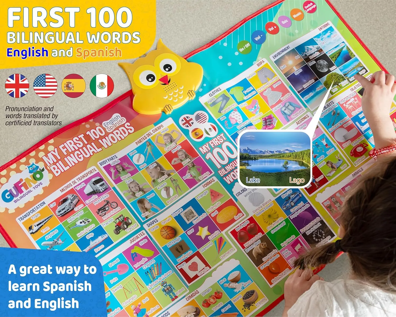 Poster ?C Interactive Learning Chart for Kids | 100 First Words in English & Spanish | Educational Talking Wall Poster First 100 Words Bilingual mercy relevant everlasting evanescent reenter tremendous Electronic Alphabet 
