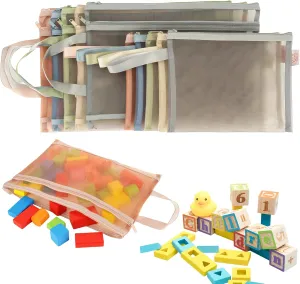 Pouch for School, Office, Board Game Storage(10Pcs A4 5Pcs A5) 15 Pack Colored Mesh Zipper Pouch fresco provision Bags, Double Layers Nylon Puzzle Building Block Sets Toy Storage Bags with Handle, Play 
