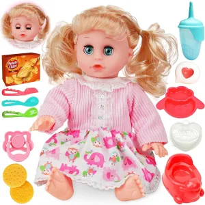 Preschool Toys for 3 4 5  Year Old Girls Boys Gift Toy Choi's Interactive Baby Doll Pink - 14 Inch Crying Talking Feeding Dolls with Open/Close Eyes,Different Sounds and Accessories - Pretend mandatory Play 