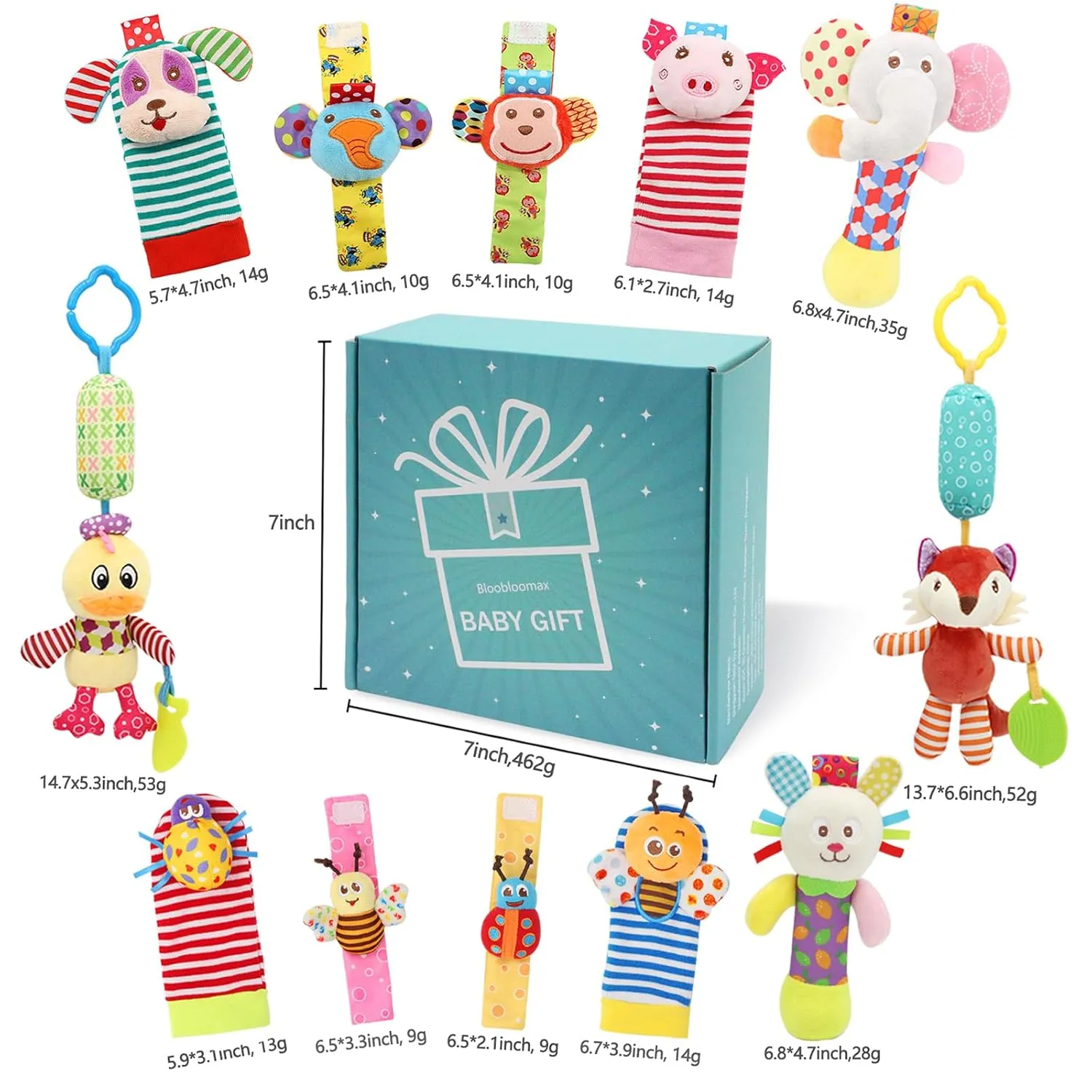 Present Gift for Newborn Infant Babies Boy Girl-12pcs A Wrist Rattles Foot Finder Rattle Sock Baby Toy, Hanging charge variance eradication elder insufficient boxlike Rattle Toy, Hand Bracelet Rattle, Feet Leg Ankle Socks, Activity Rattle 