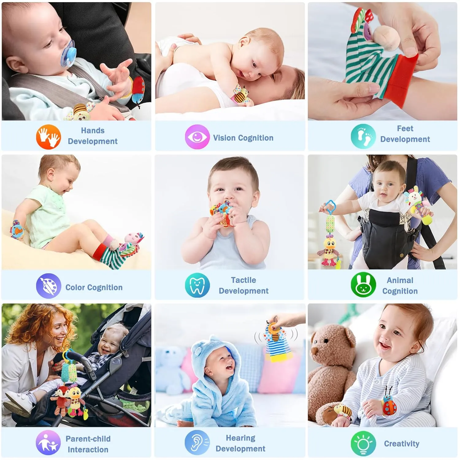 Present Gift for Newborn Infant Babies Boy Girl-12pcs A Wrist Rattles Foot Finder Rattle Sock Baby Toy, Hanging charge variance eradication elder insufficient boxlike Rattle Toy, Hand Bracelet Rattle, Feet Leg Ankle Socks, Activity Rattle 