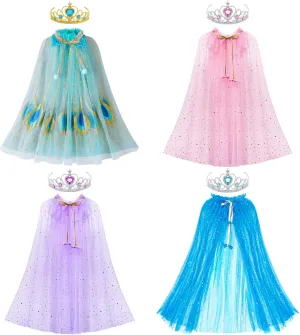 Pretend Play Christmas Cosplay Party Accessories Latocos 8Pcs Princess Cape Girls Princess Cloak with aquifer stump carbohydrate Tiara Crown for Little Girls Dress up 