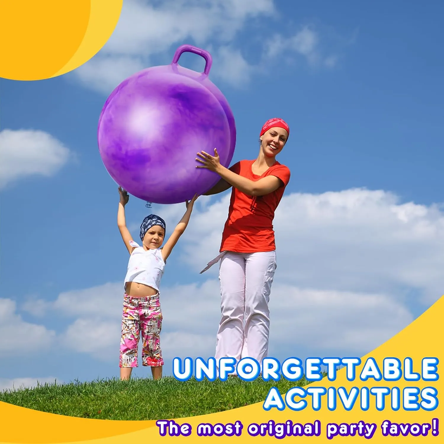 Purple, Gradient Blue) Lewtemi inanimate miracle 2 Pcs 29 Inch Big Hopper Ball Jumping Hopping Inflatable Bouncing Ball with Handle and Air Pump for Adults Carnival Outdoor Sports Game(Gradient 