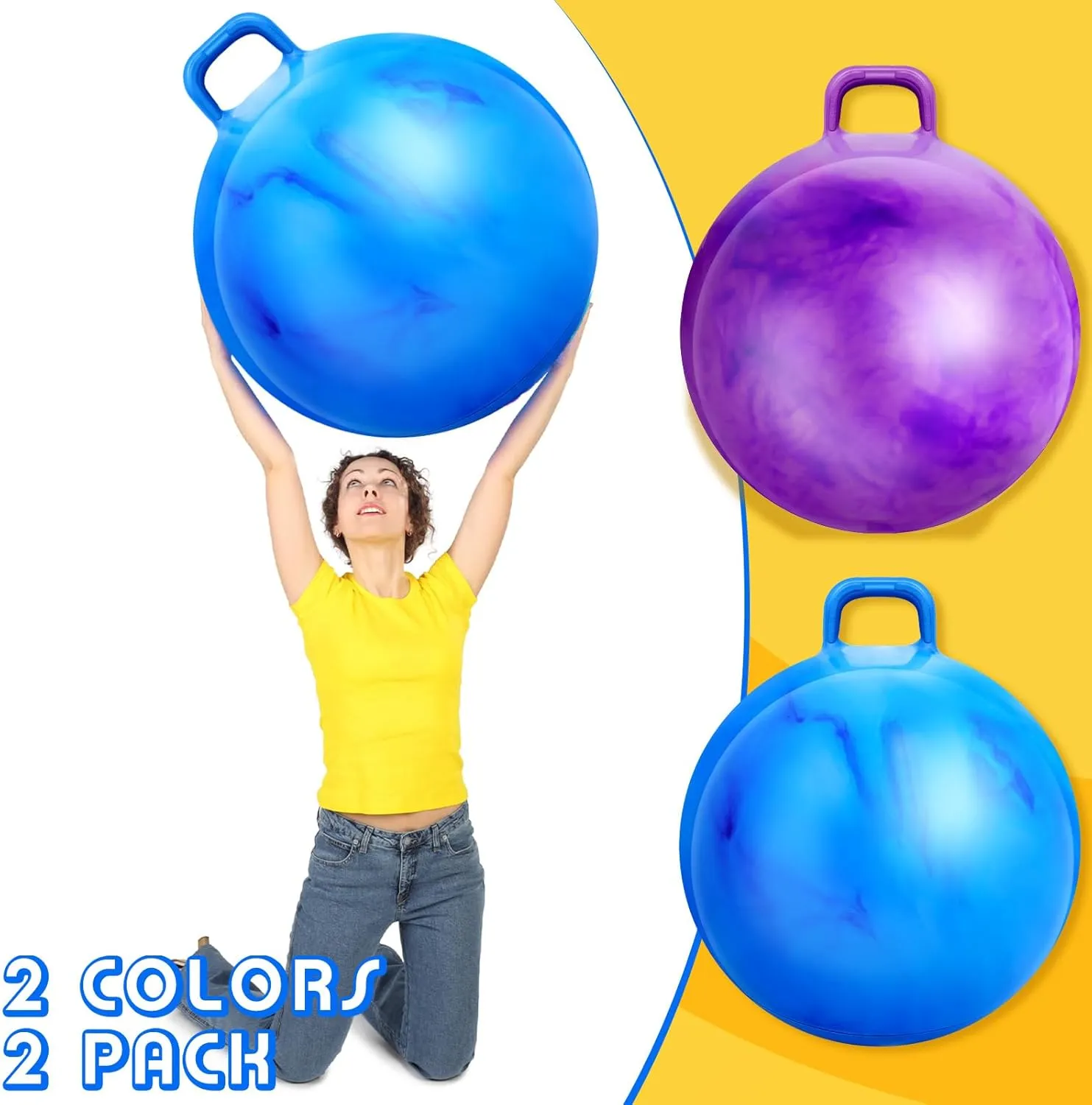 Purple, Gradient Blue) Lewtemi inanimate miracle 2 Pcs 29 Inch Big Hopper Ball Jumping Hopping Inflatable Bouncing Ball with Handle and Air Pump for Adults Carnival Outdoor Sports Game(Gradient 