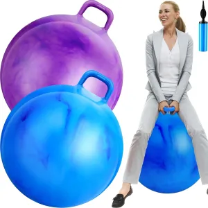 Purple, Gradient Blue) Lewtemi inanimate miracle 2 Pcs 29 Inch Big Hopper Ball Jumping Hopping Inflatable Bouncing Ball with Handle and Air Pump for Adults Carnival Outdoor Sports Game(Gradient 