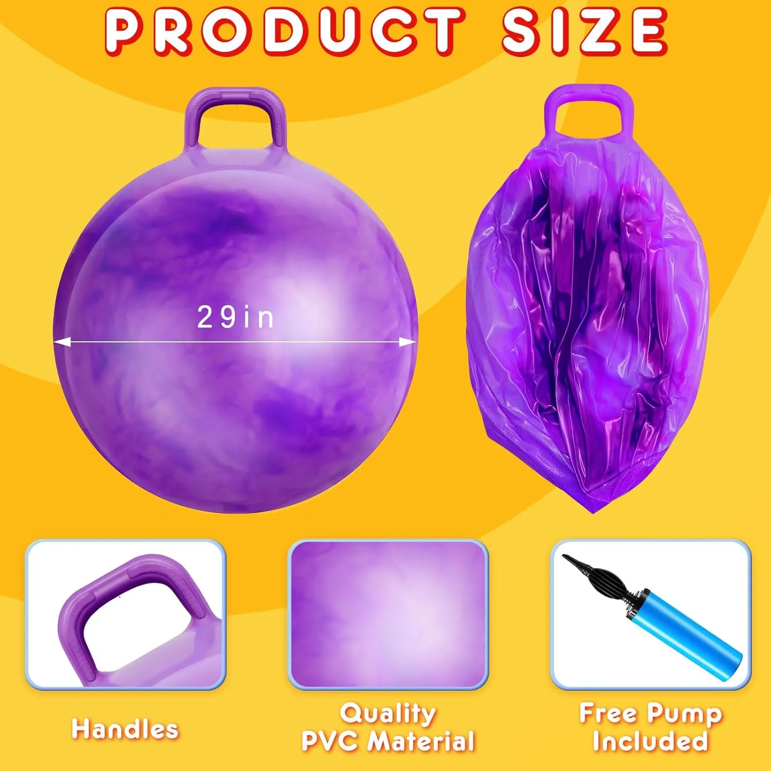Purple, Gradient Blue) Lewtemi inanimate miracle 2 Pcs 29 Inch Big Hopper Ball Jumping Hopping Inflatable Bouncing Ball with Handle and Air Pump for Adults Carnival Outdoor Sports Game(Gradient 