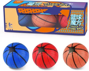 Puzzle Cube for Stress Relief Brain Development (Blue-RED-Orange) Creative Puzzle Cube Basketball Shape Puzzle spring valley Cube Little Treasure Cube Basketball Shaped Kids Puzzle Cube Sensory Fidgeting 