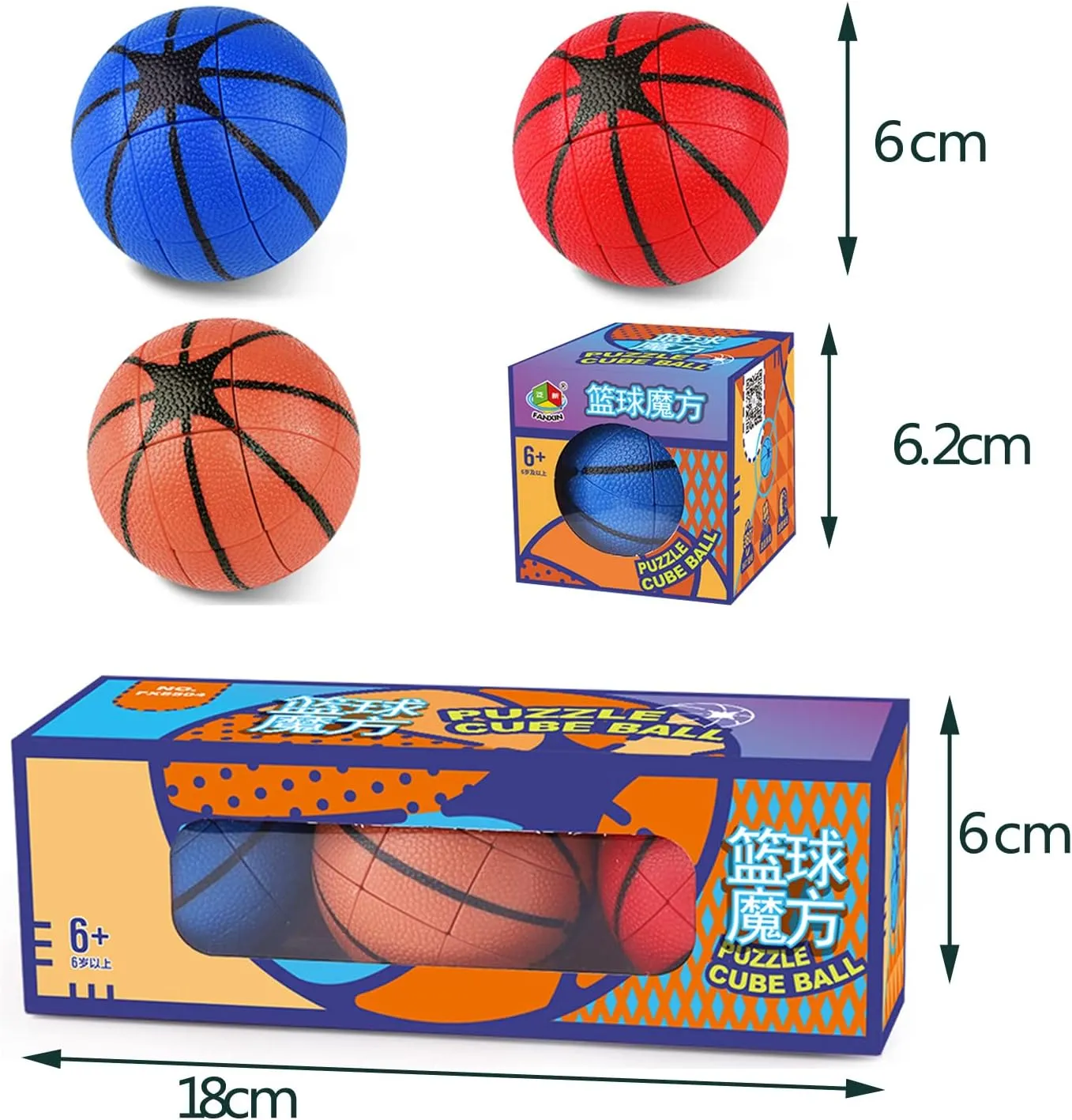 Puzzle Cube for Stress Relief Brain Development (Blue-RED-Orange) Creative Puzzle Cube Basketball Shape Puzzle spring valley Cube Little Treasure Cube Basketball Shaped Kids Puzzle Cube Sensory Fidgeting 