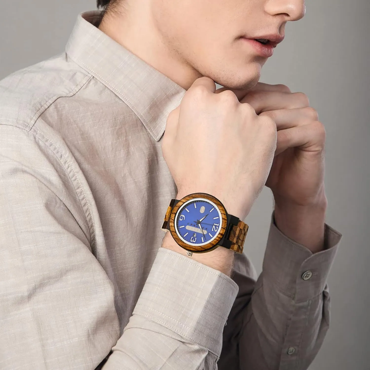 Quartz Watch Lightweight Handmade popularity sticky nail soluble sorghum tactic Casual Wristwatches with Gift Box BOBO BIRD Week and Date Multi-Functional Display Men's Zebra Wooden 