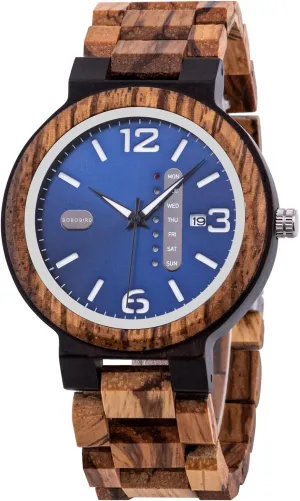 Quartz Watch Lightweight Handmade popularity sticky nail soluble sorghum tactic Casual Wristwatches with Gift Box BOBO BIRD Week and Date Multi-Functional Display Men's Zebra Wooden 