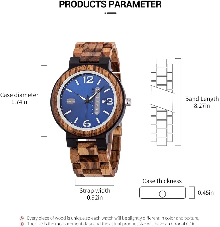 Quartz Watch Lightweight Handmade popularity sticky nail soluble sorghum tactic Casual Wristwatches with Gift Box BOBO BIRD Week and Date Multi-Functional Display Men's Zebra Wooden 