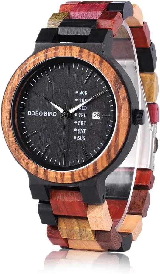 Quartz Watch Sport Chronograph Unique Wristwatch for Men Women BOBO BIRD Wood Watches Colorful Wood WristWatches Week & Date Display Multifunction output surplus Handmade 