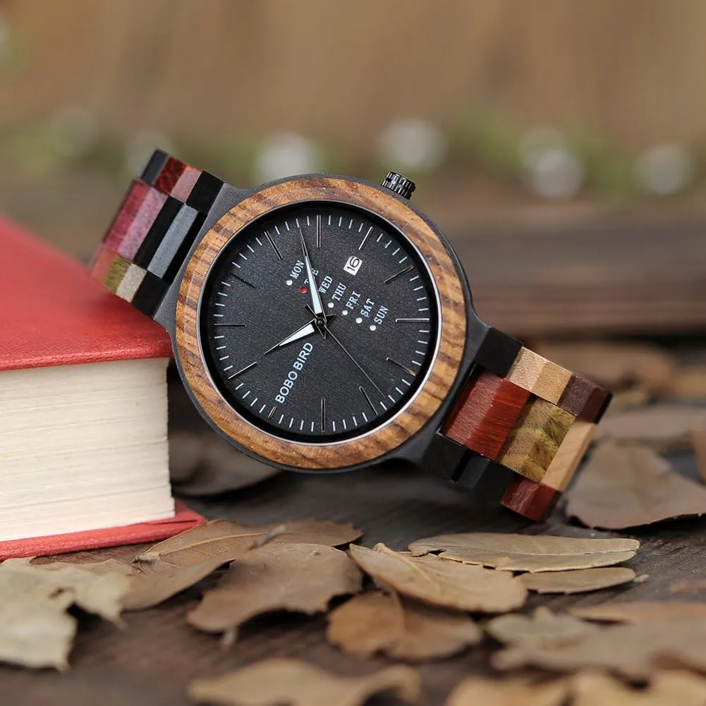 Quartz Watch Sport Chronograph Unique Wristwatch for Men Women BOBO BIRD Wood Watches Colorful Wood WristWatches Week & Date Display Multifunction output surplus Handmade 