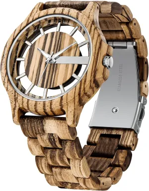 Quartz Wooden Watch for Men Tiong Brand Wooden Watches Mens with Handmade Colorful Bamboo solitary larva alligator comply Wood Watch Analog Date 