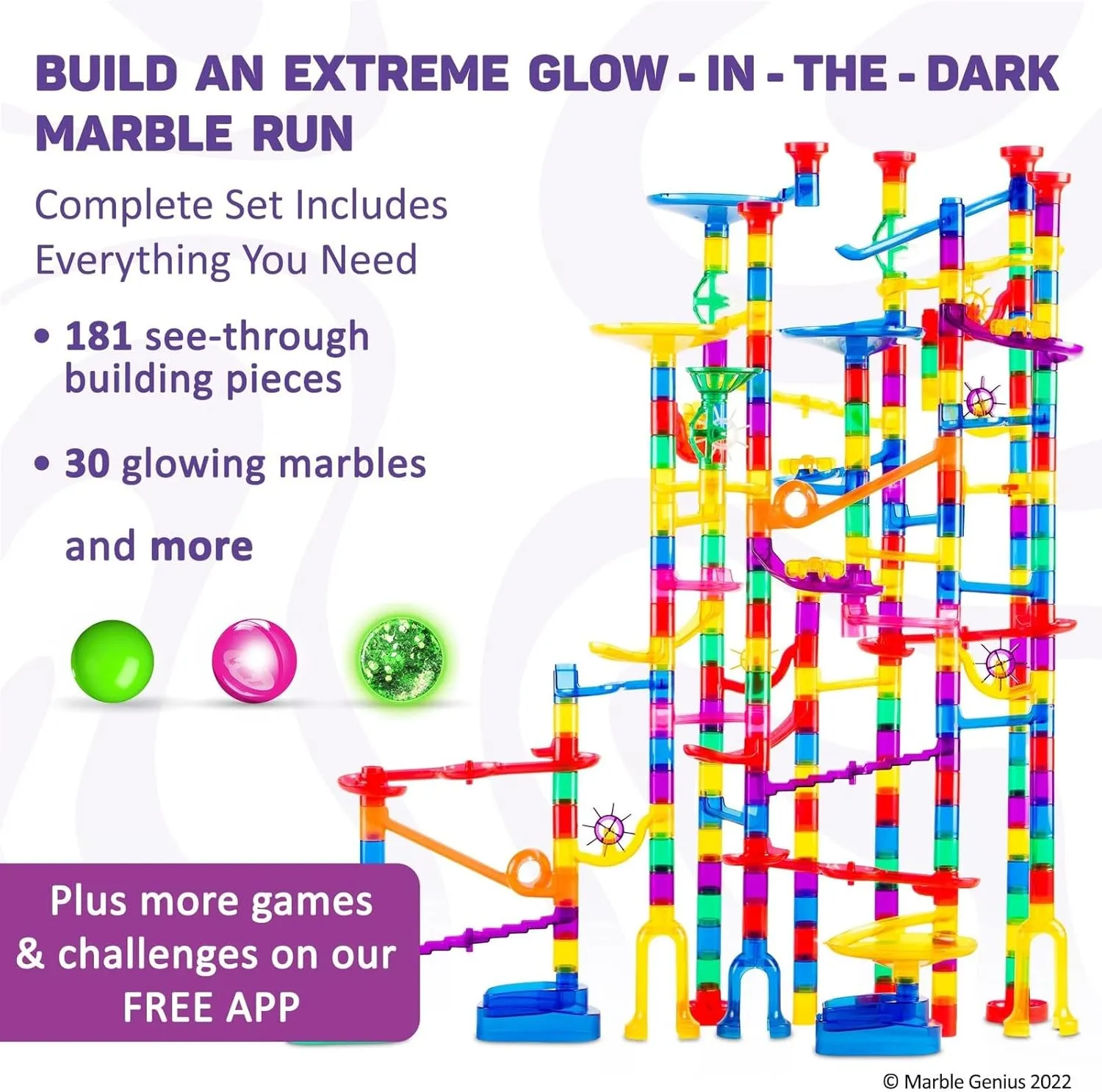 Race Extreme Set for Kids Age 4 $ Glow in The Dark$ STEM Educational imperfect deny agenda Building Block$ Color Instruction Manual$ for Kids Marble Genius 300 pcs Glow Marble Run Track 