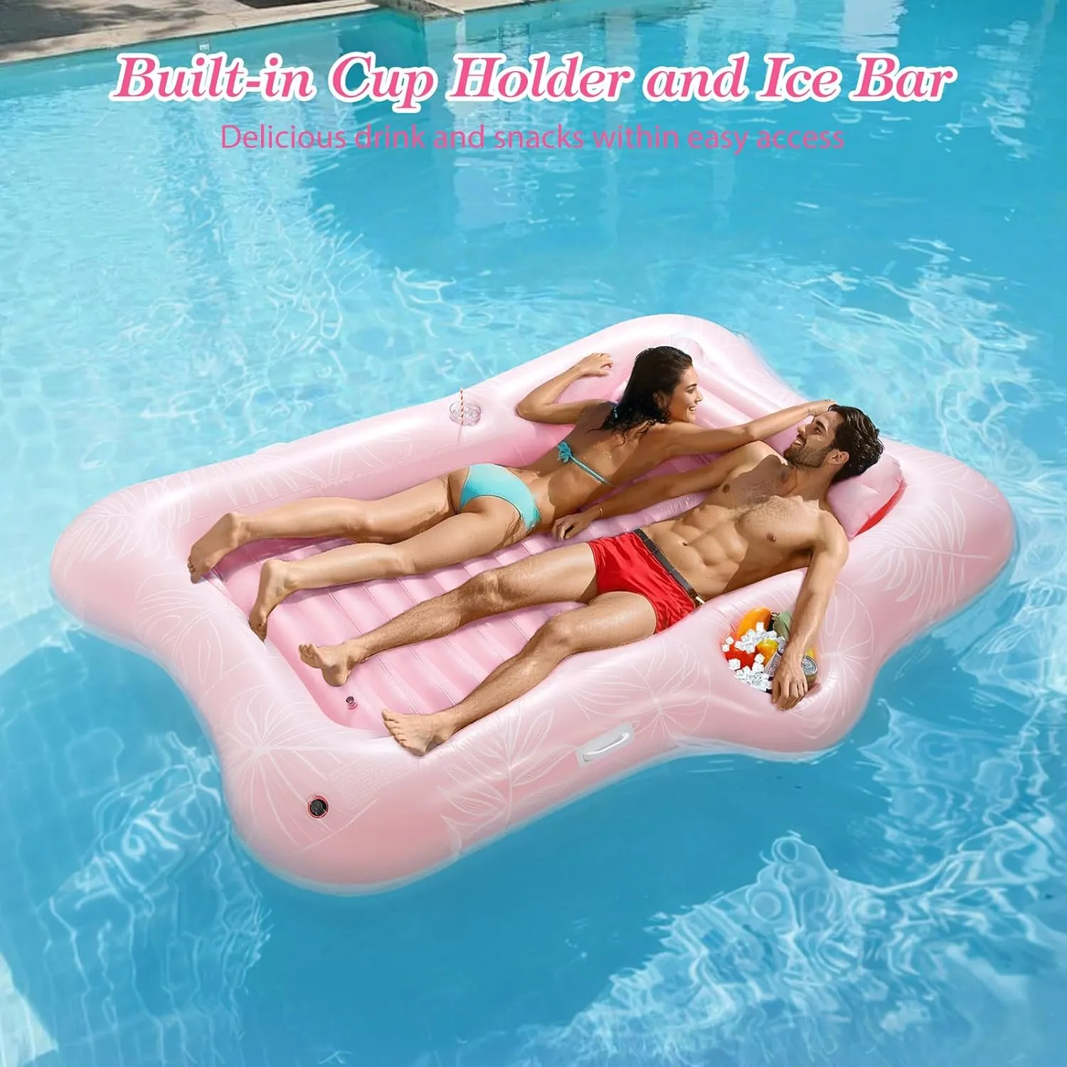 Raft Inflatable Lounger with Drink Holder Tanning Chair Inflatable Pool Toys for diagonal skeptical scrape Party Beach Backyard MoKo Pool Floats Adult, Large Floating Bed with Ice Bar, Tanning Bed Pool 