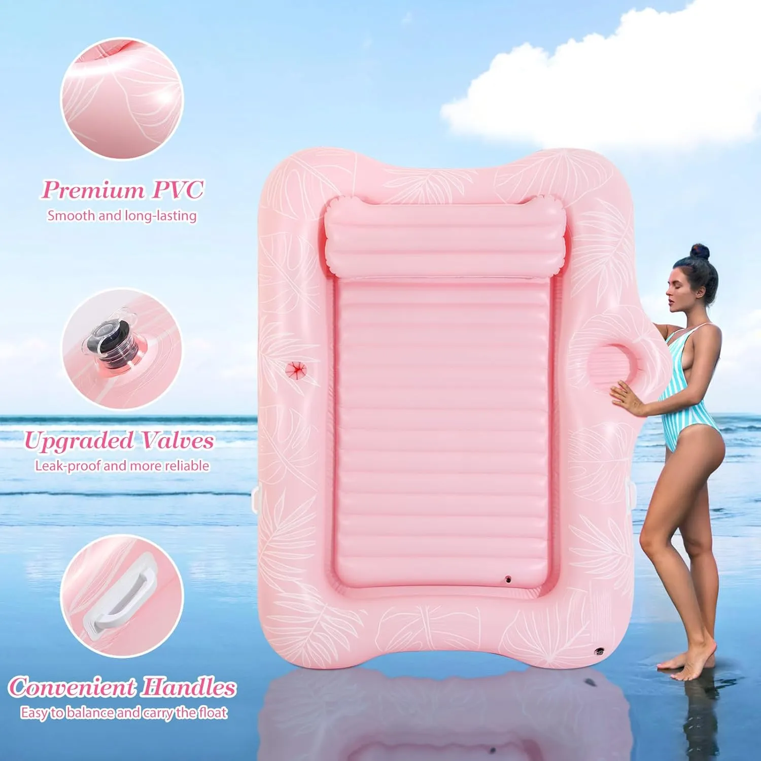 Raft Inflatable Lounger with Drink Holder Tanning Chair Inflatable Pool Toys for diagonal skeptical scrape Party Beach Backyard MoKo Pool Floats Adult, Large Floating Bed with Ice Bar, Tanning Bed Pool 