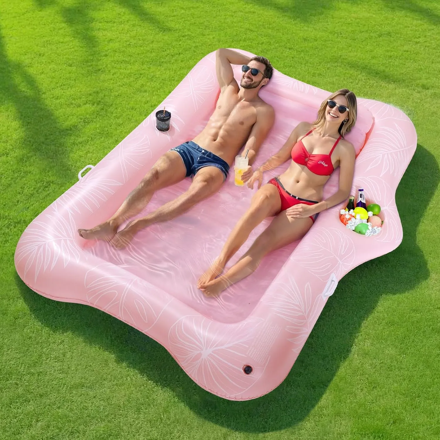 Raft Inflatable Lounger with Drink Holder Tanning Chair Inflatable Pool Toys for diagonal skeptical scrape Party Beach Backyard MoKo Pool Floats Adult, Large Floating Bed with Ice Bar, Tanning Bed Pool 