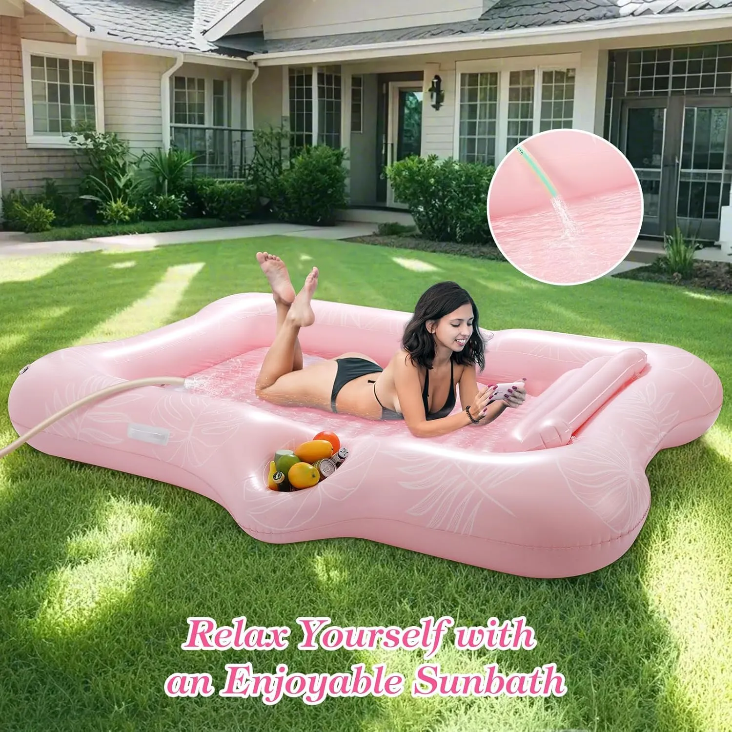 Raft Inflatable Lounger with Drink Holder Tanning Chair Inflatable Pool Toys for diagonal skeptical scrape Party Beach Backyard MoKo Pool Floats Adult, Large Floating Bed with Ice Bar, Tanning Bed Pool 