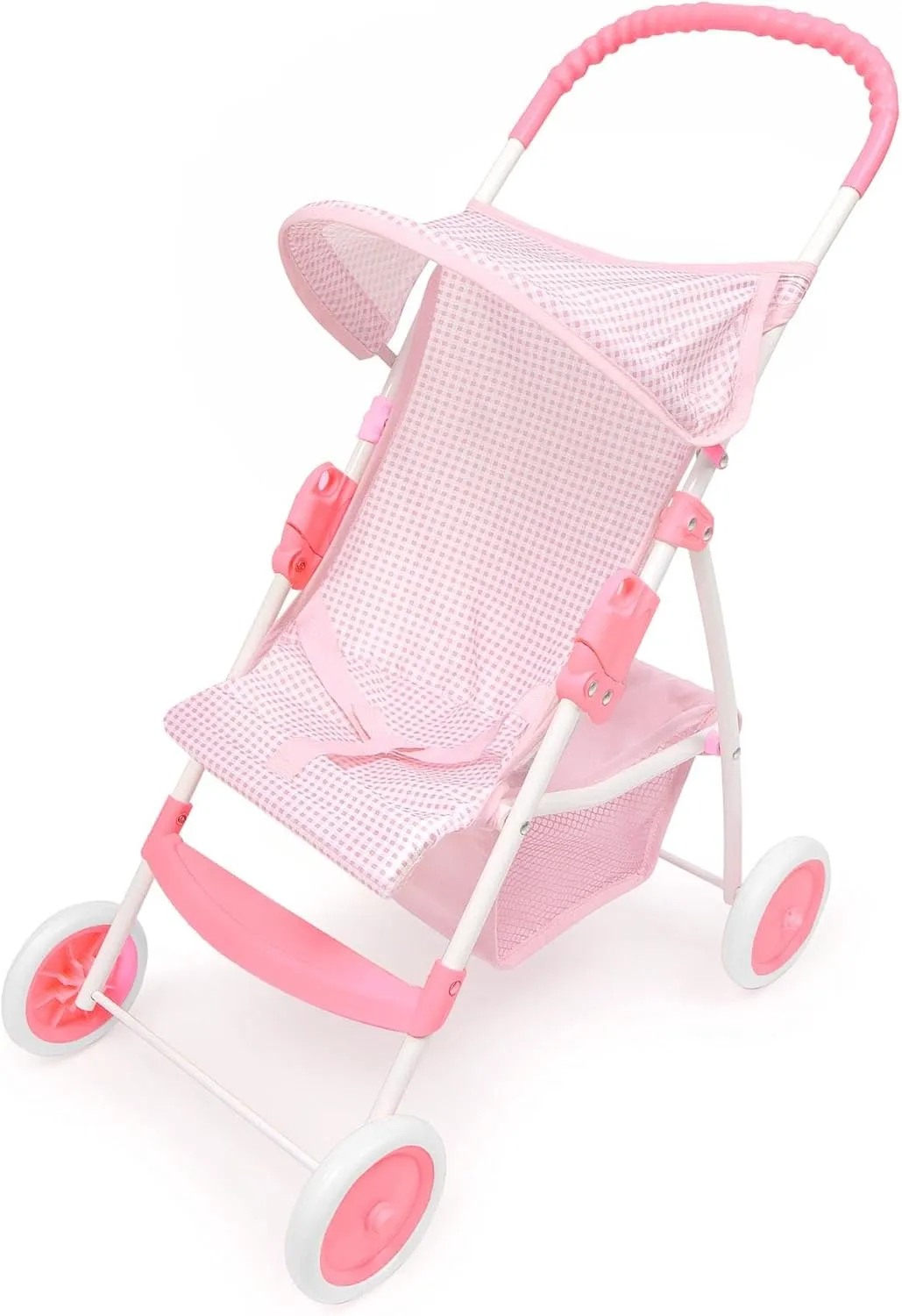 rainbow 18 Inches - Lightweight, Compact Doll Stroller with Safety Belt, Pink and White Design Badger Basket Folding Doll Umbrella Stroller for Dolls Up to 