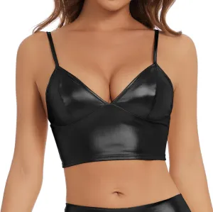 Raves, Festivals, Costumes Women's Metallic exotic Crop Tops Shiny V-Neck Tube Bra for Dancing, 
