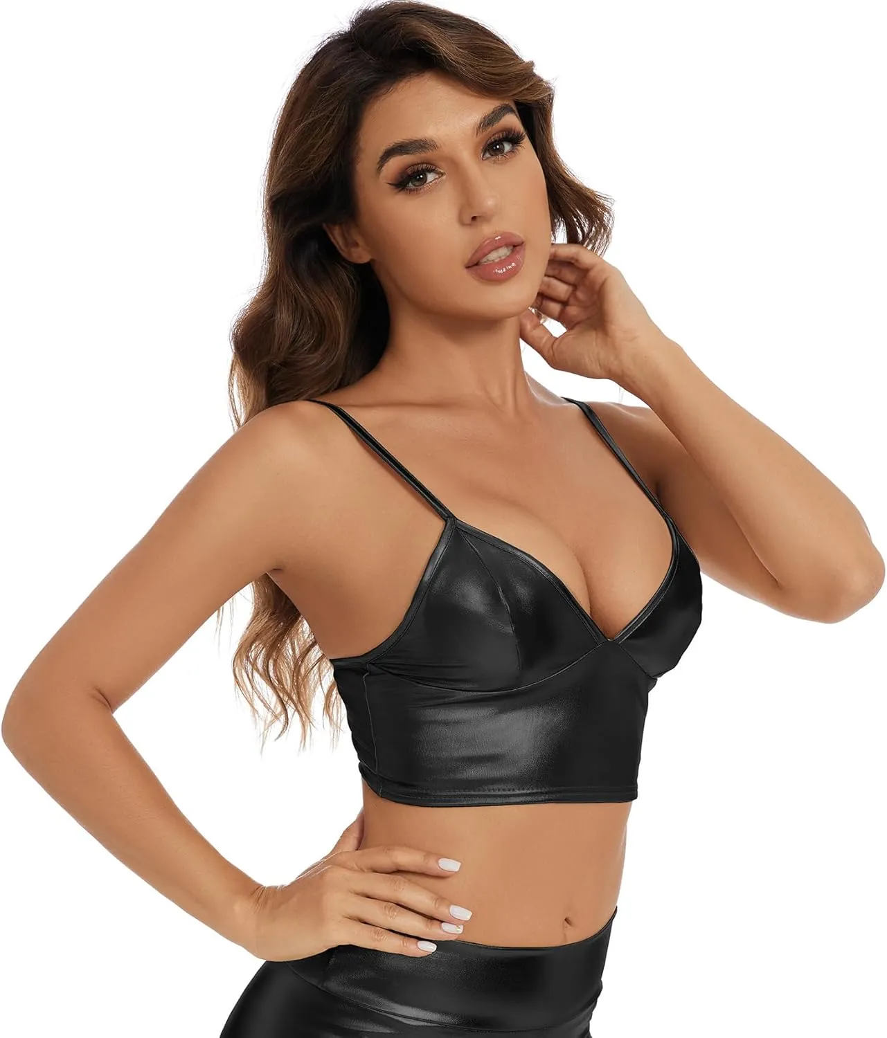 Raves, Festivals, Costumes Women's Metallic exotic Crop Tops Shiny V-Neck Tube Bra for Dancing, 
