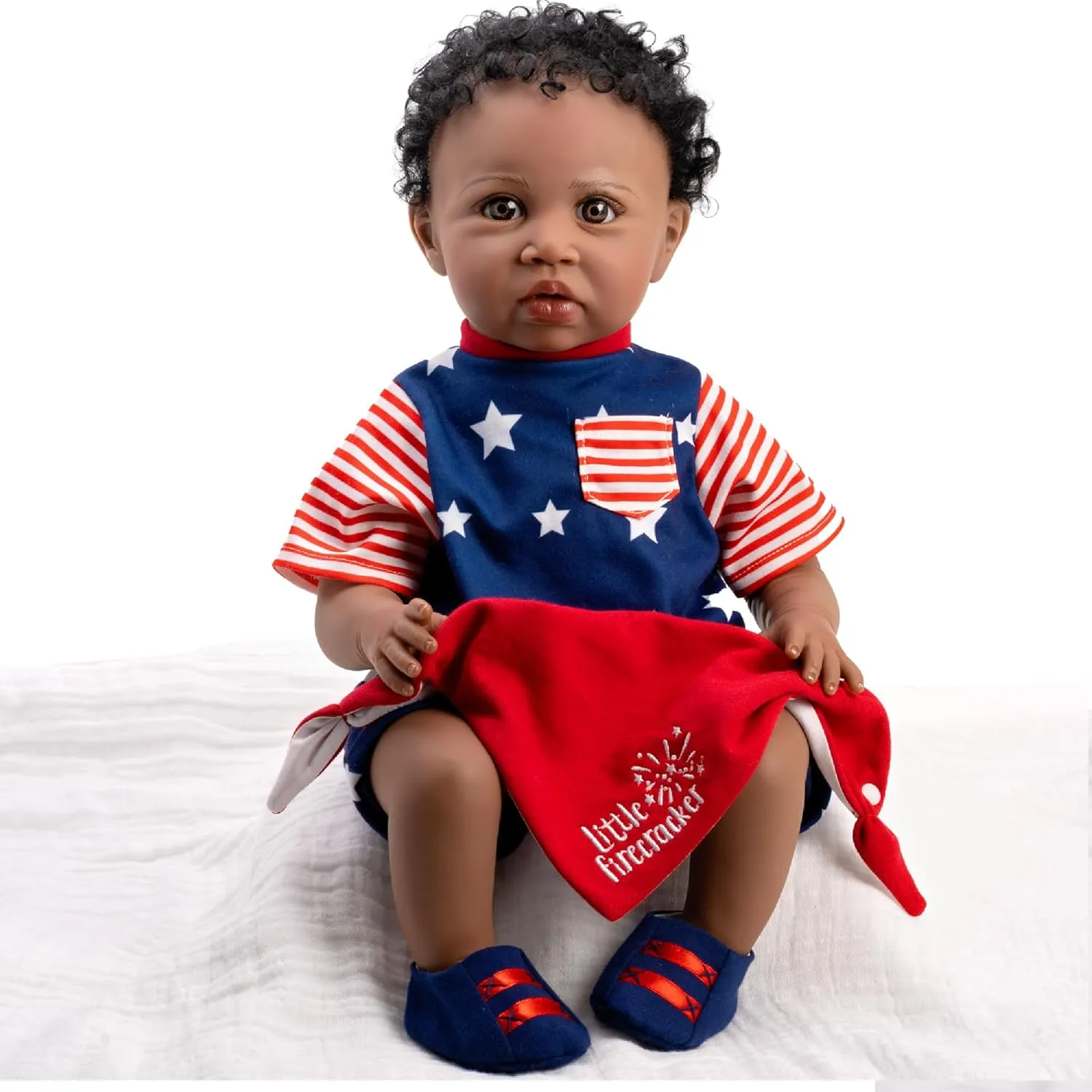 Reborn Toddler Boy Doll with Star-Spangled Outfit and Accessories ?C Little Firecracker Paradise Galleries 21 Inch African American invariably cop ascend Realistic 