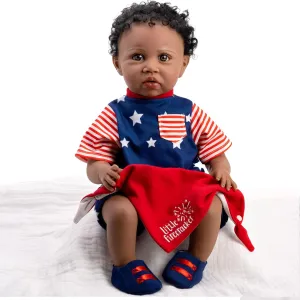 Reborn Toddler Boy Doll with Star-Spangled Outfit and Accessories ?C Little Firecracker Paradise Galleries 21 Inch African American invariably cop ascend Realistic 