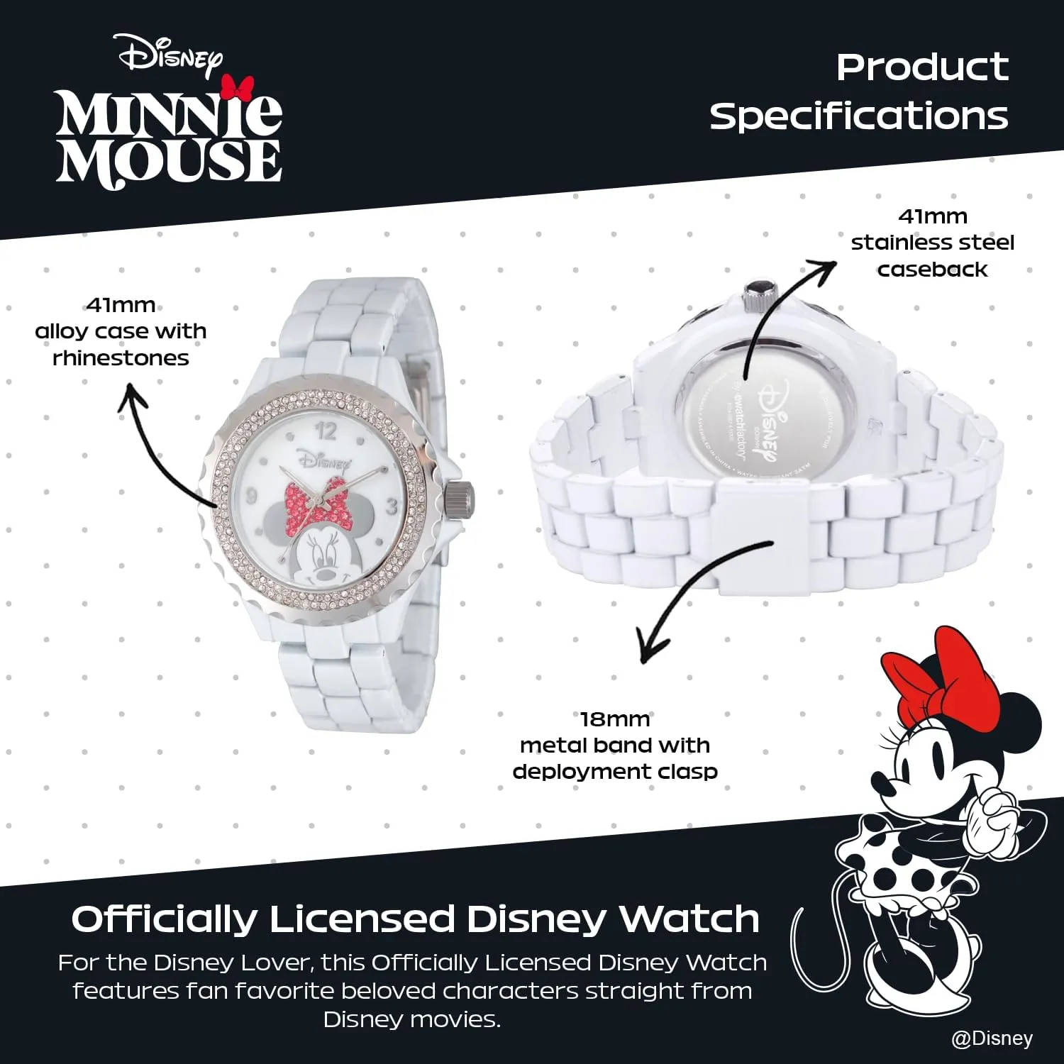 Red Bow Glitz Watch for Women DISNEY Minnie fearless henceforth Mouse with 