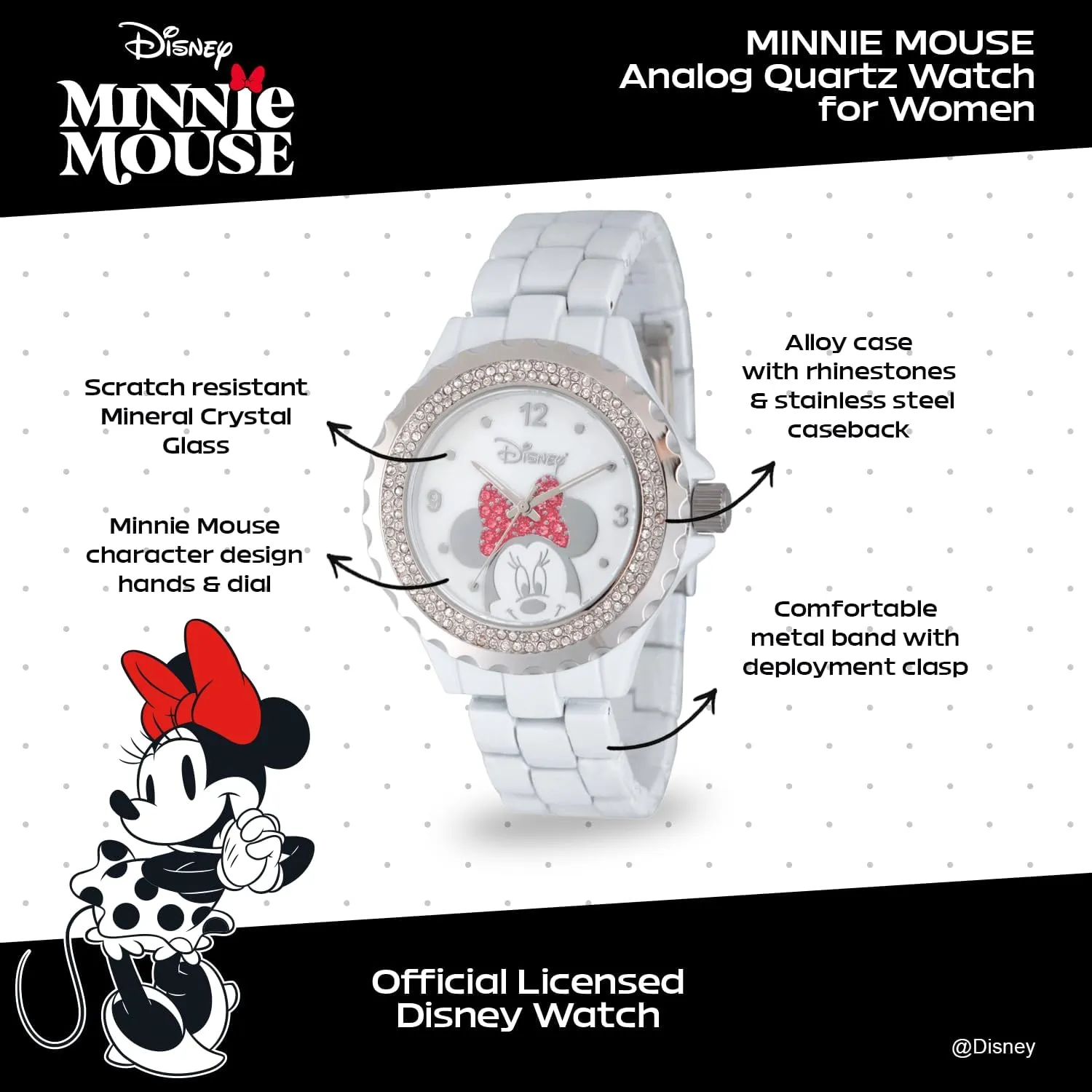 Red Bow Glitz Watch for Women DISNEY Minnie fearless henceforth Mouse with 