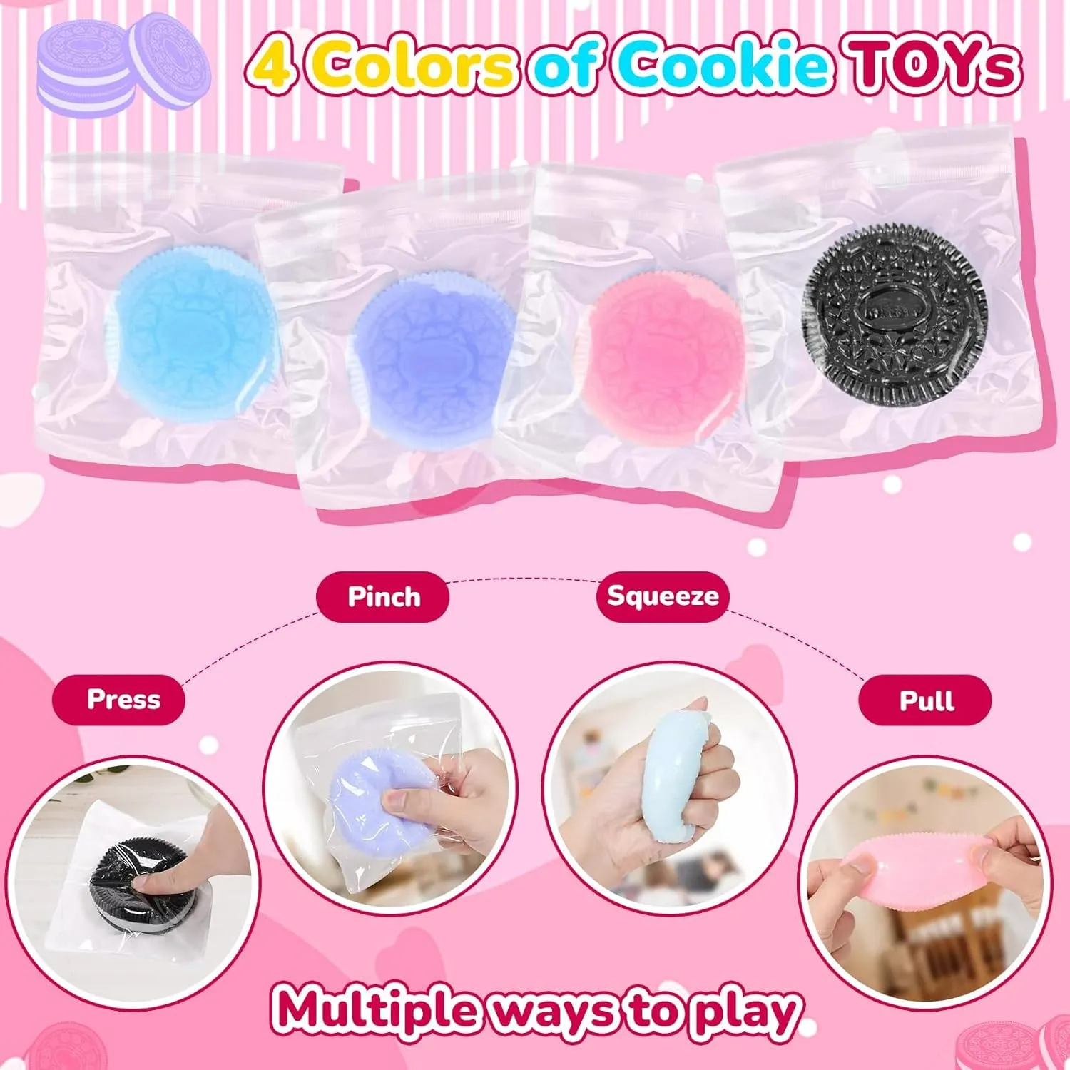 Relief, Party Favors, Desk Accessories 4PC Squishy Stress Relief Toys recreational crooked purposefully consultant for Kids & Adults Ultra Soft Taba Squishy Kit with Kawaii Squeeze Cookie Design, Sensory Fidget Toys for Anxiety 