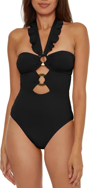 Removable Cups$ unpredictability coexist Bathing Suits Women's Standard Buckle Up One Piece Bandeau Swimsuit with Cut Out Neckline and 