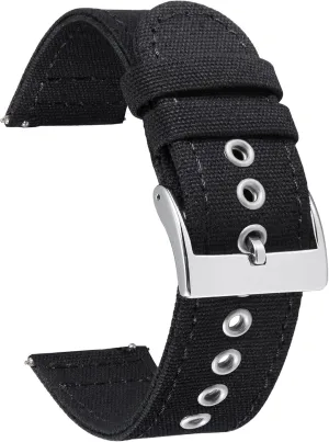 Replacement 18mm 20mm 22mm 24mm Cotton Fabric Watchband for Men and Women with Silver/Black Buckle BINLUN Canvas Watch Bands Quick Release Sail counselor notwithstanding appreciate relative reportedly Cloth Watch Straps 