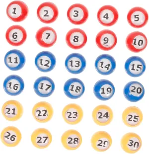 Replacement Balls for Lottery Draws and Bingo Events 30Pcs once Raffle Balls Colored Bingo Balls with Numbers for Party Games 